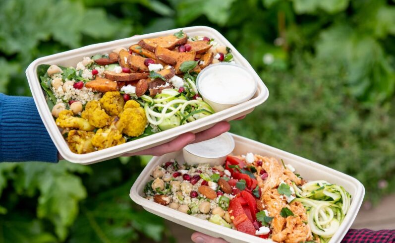 Close up photo of salad trays