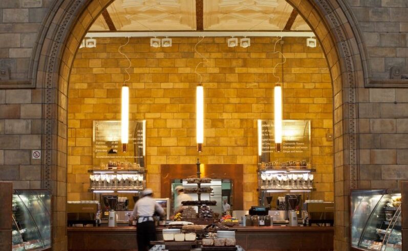 Staff restocking the coffee shop